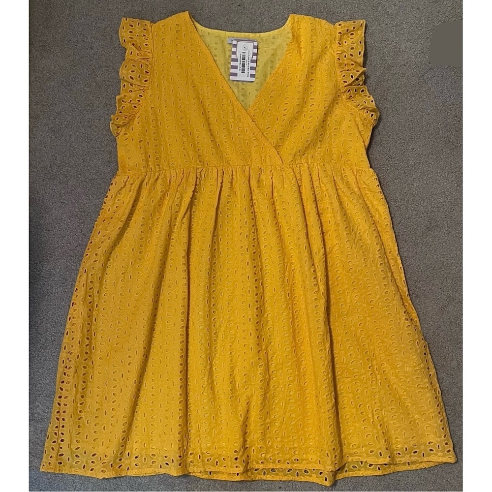Women’s Yellow Eyelet V-Neck Mini Dress